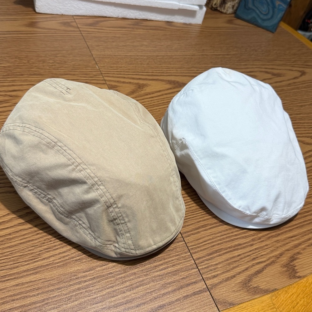 Lid Caps (2)… High Quality 109% Cotton Beige and White Lid Caps - Golf, Everyday